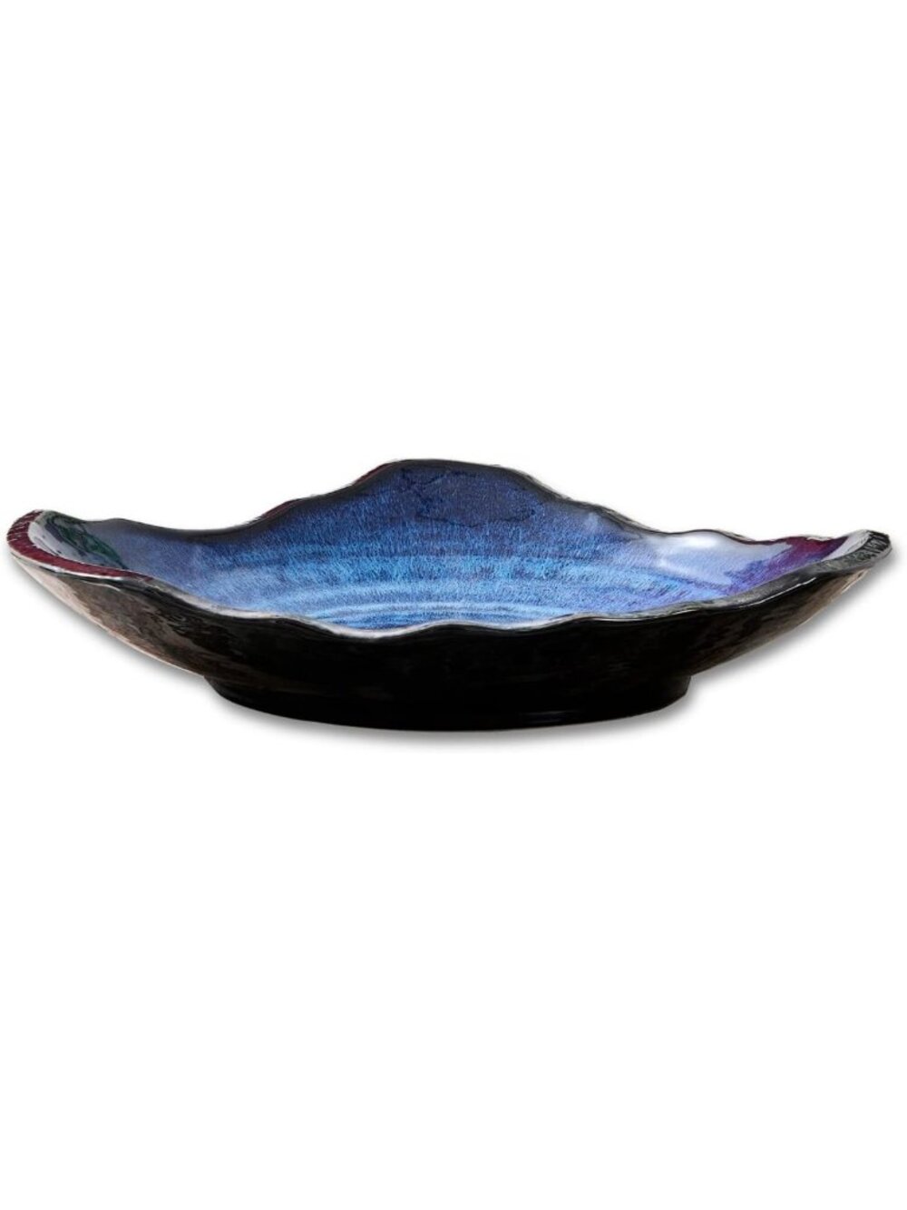 Large 12" Decorative Ceramic Bowl - Blue Reactive Glaze, Stylish Home Decor